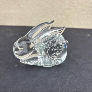 Vintage Clear Crystal Bunny Rabbit Hand Blown, Paperweight, With Bubbles, Taiwan